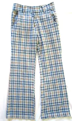 Vintage 60 70s Pants Sears Put On Shop Polyester Plaid Flair Bell Bottom W27X 28 • $41.31