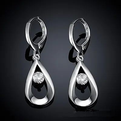 $8.99 • Buy Womens 925 Sterling Silver Elegant Teardrop CZ Crystal Drop Dangle Earrings 