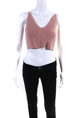 J Crew Womens Cashmere Ribbed Knit Spaghetti Strap Crop V-neck Top Pink Size L • $41.49