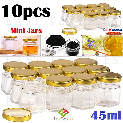 £8.95 • Buy 10pcs 45ml Hexagon Glass Jars Spice Herb Jam Mason Top Airtight Mini Bottles Jar