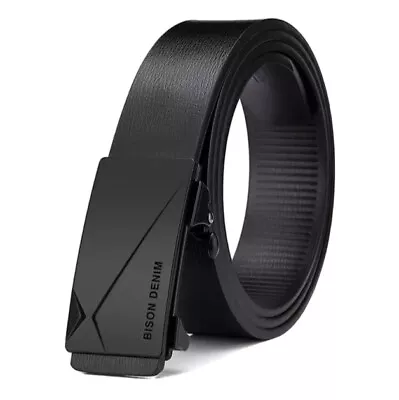 Men's Genuine Black Leather Belt Automatic Buckle Casual  Outfit • £22