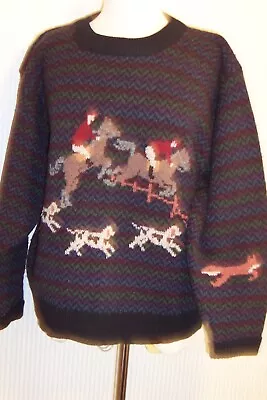 Vtg Woolrich Fox Hunt Theme Wool Sweater Size Large • $25.95