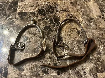 Vintage Pair Western Cowboy Spurs With Leather Straps • $17.99