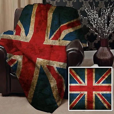 Sale Grunge Union Jack Design Soft Fleece Throw Blanket Clearance • £14.99