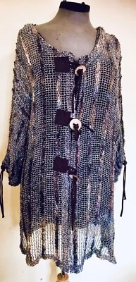 £22.50 • Buy MADE IN ITALY Lagenlook Crochet Top In Beige & Browns XL VGC