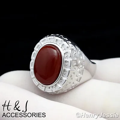 Men 925 Sterling Silver Carnelian Oval Rhinestone Ring*asr44 • $35.99