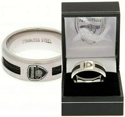 £23.45 • Buy Arsenal Fc Mens Band Ring Stainless Steel Black Inlay Complete In Gift Box Afc