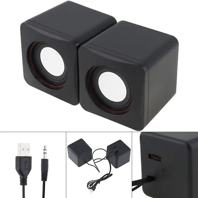 Mini Computer Speakers USB Powered 3.5mm Jack PC Desktop Laptop Stereo Wired • $8.99
