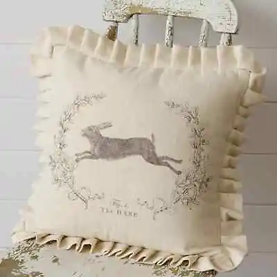 New French Country Farmhouse THE HARE LEAPING RABBIT PILLOW Decorative 16  • $29.90