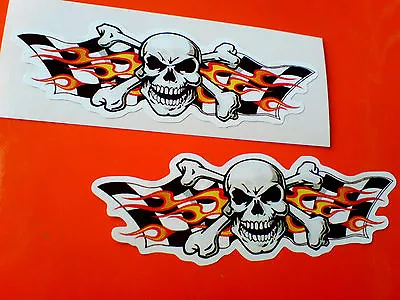 SKULL & CROSSBONES CHEQUERED Motorcycle Helmet Stickers Decals 2 Off 85mm • £2.50