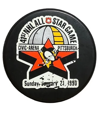 1990 41st NHL All Star Game Official Game Puck Pittsburgh Penguins RARE Vintage • $28.99
