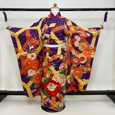 Antique Yotsumi Children's Kimono Vintage Shrine Visit Material Polyester 2181 • $41.80