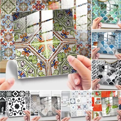 24Pcs Tiles Moroccan Self Adhesive Floor Wall Mosaic Stick On Kitchen / Bathroom • £2.99