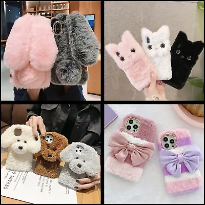 Cute Plush Girly Phone Case Faux Fluffy Winter Soft Nap Protective Women Cover D • $9.98