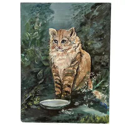 Vintage Artwork Original Oil Painting Cat 12”W X 16” H Joan Perry 1970s Unframed • $60