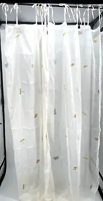 Set Of 2 POTTERY BARN Sheer Tie Top Curtain Panels Embroidered Butterfly 42 X 84 • $65