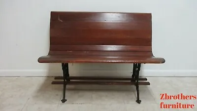 Church Pew Bench Settee Victorian Cast Iron Oak Railroad Gothic Antique   42  F • $629.10