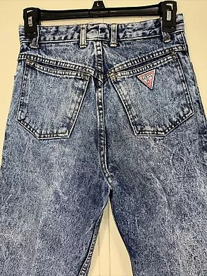 Vintage Guess Acid Wash Denim Jeans Tapered Leg Zipper Ankle Authentic 1980 28 • $49