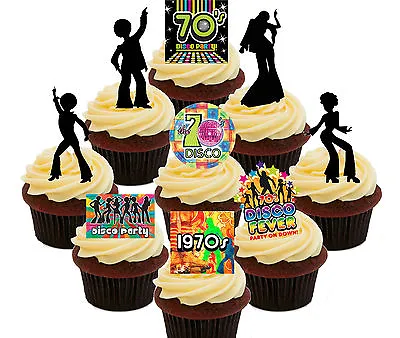 70s Disco Party Pack 36 Edible Cupcake Toppers Stand-up Fairy Cake Decorations • £5.99