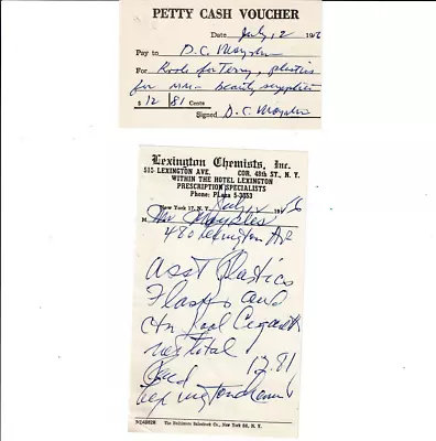 Marilyn Monroe Original  Petty Cash Voucher & Bill For Plastics And Cigs - 1956 • $75