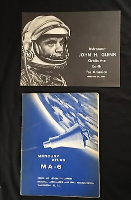 Original 1962 JOHN GLEN ORBITS THE EARTH & NASA Mercury Atlas MA-6 Brochures • $24.90