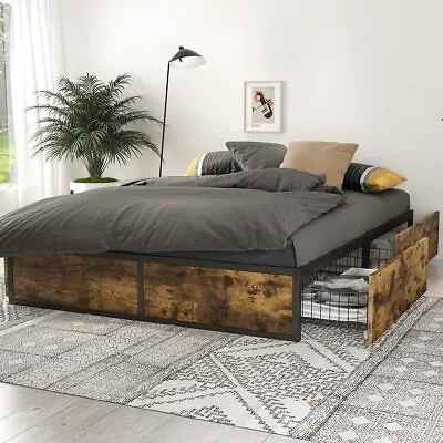 $249.99 • Buy Industrial Queen Size Platform Metal Bed Frame With 4 Sliding XL Storage Drawers