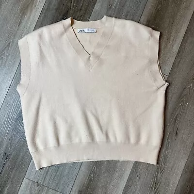 ZARA Women's Cream V-Neck Knit Sweater Vest  Size M Oversized • $15