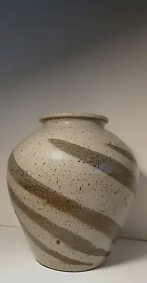 Signed Mid Century Grey On Grey Art Pottery VASE Modern Swirls 1985 • $35