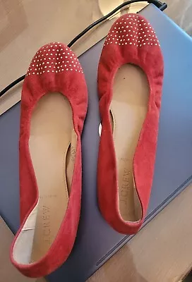 J Crew Suede Ballet Flats 9.5 Red W Studs On Toes • $9.99