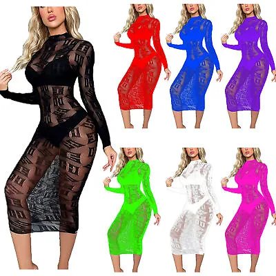 US Women Hollow Out Fishnet Bodycon Dress See Through Mesh Night Dress Clubwear • $7.43