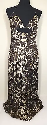 Zara Large Leopard Print Long Split Cut Out Dress Slinky Satin Feel      T18 • $18