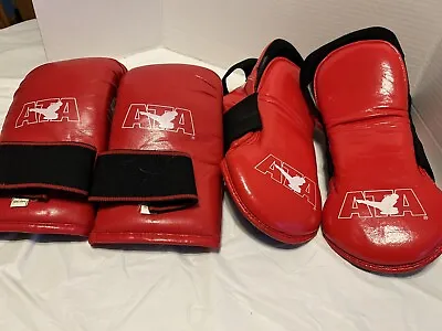 ATA  Taekwondo Protective Spar Gear Red Medium Gloves Kick Shoes Boots Boxing • $40