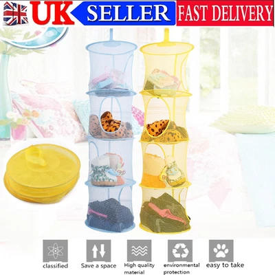 £8.39 • Buy 4 Shelf Kids Toys Tidy Pouch Closet Hanging Storage Bag Organizer Mesh Net UK
