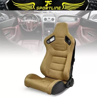 Universal Reclinable Racing Seat Left + Dual Slider Brown Suede Carbon Leather • $209.85