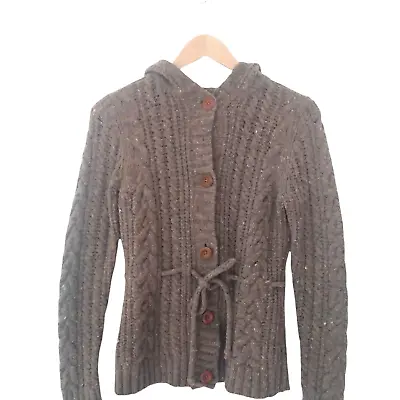 $17.99 • Buy Cambridge Dry Goods Cardigan Sweater Brown Hooded Chunky Cable Knit Size Small