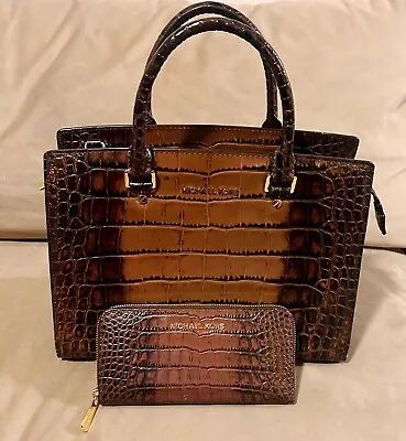 Michael Kors Selma Croc Embossed Leather Satchel With Wallet~ REDUCED Combo! • $125