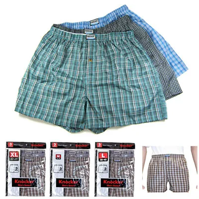 3 Mens Knocker Boxer Trunk Plaid Shorts Underwear Lot Cotton Briefs ALL SIZES • $19.47