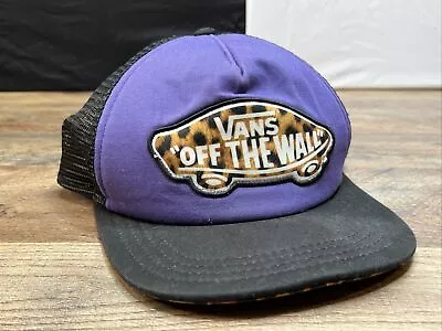 Vans  Off The Wall  Leopard Print & Purple W/Black Mesh Snapback Trucker Hat Cap • $10