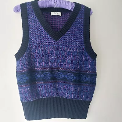 COS  Intarsia  Fair Isle Wool Checked Knit Vest  Size XS • £30