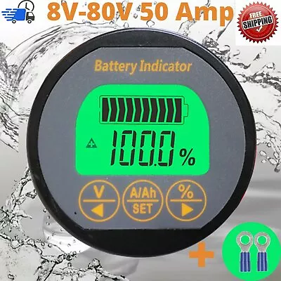 Battery Capacity Monitor DC 8V-80V-50A SOC Volt Amp Ah Indicator Shunt Tester • $41.71