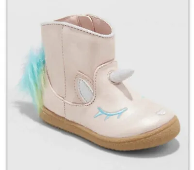 Cat & Jack Toddler Girls Leticia Metallic Pink Unicorn Ankle Boots Size 5 • $14.99