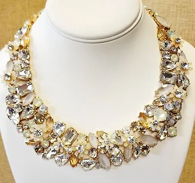 J. Crew Signed Opaque Pastel Rhinestone Flower Statement Chunky Necklace B-150 • $85