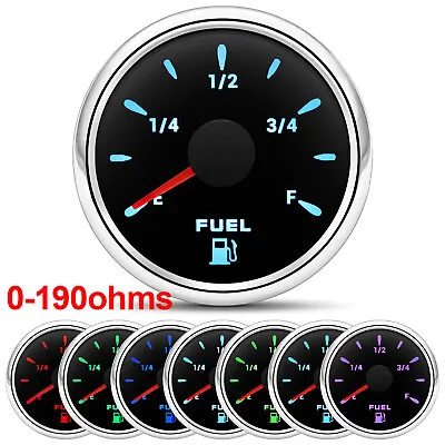 2 52mm Fuel Level Gauge Meter 0-190ohms Analogue With 7Colors LED For Car Marine • $20.60