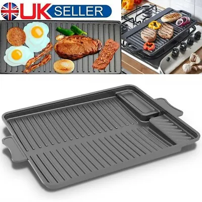 £12.66 • Buy Cast Iron Reversible Grill Pan BBQ Hob Cooking Griddle Plate 32x26 Cm Easy Clean
