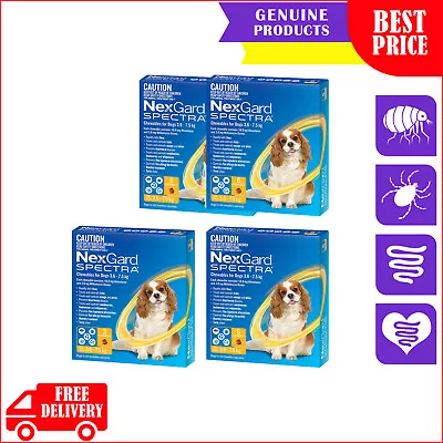 NEXGARD SPECTRA Flea Worms Treatment 3612 Chews For 3.6 To 7.5 Kg Dogs YELLOW • $67.96