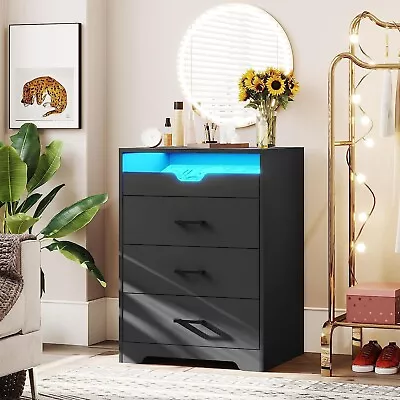 3 Drawer Dresser With LED Lights & Pull-Out Tray Black Chest Of Drawers Bedroom • $119.89