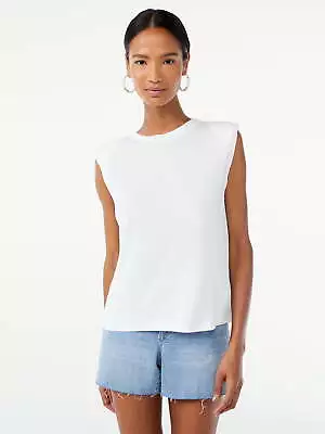 Scoop Women's White Muscle Tank Top W Shoulder Pads Size Medium NWT • $12.55