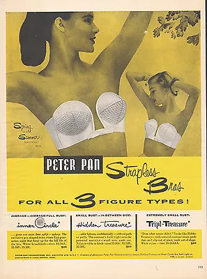 1952 Vintage Lingerie AD  PETER PAN Strapless Bras Small To Average Busts 060715 • $8.95