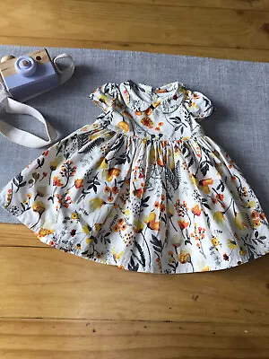 Next Dress First Size Beige Floral Short Sleeve Collared 100% Cotton Baby • £6