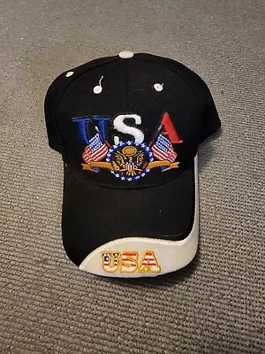 Patriotic USA And Flag Black Baseball Cap One Size Fits All • $10.99